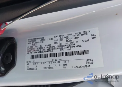 2020 Ford F-150 Xl from USA, damaged, VIN 1FTEW1C43LKD59554